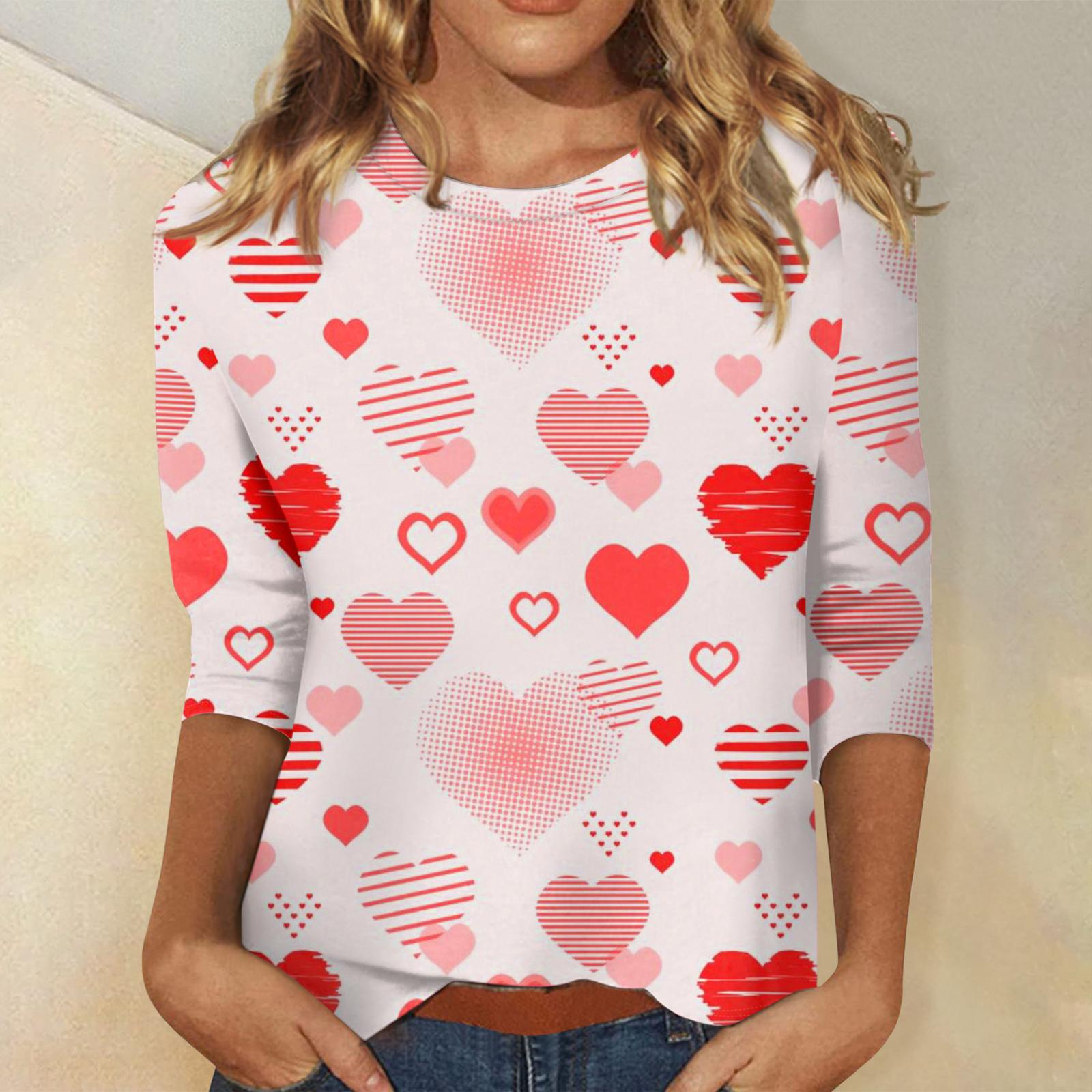 

Женские топы с рукавом три четверти, рубашка на День святого Валентина, круглая горловина, свободная повседневная рубашка S киноварь