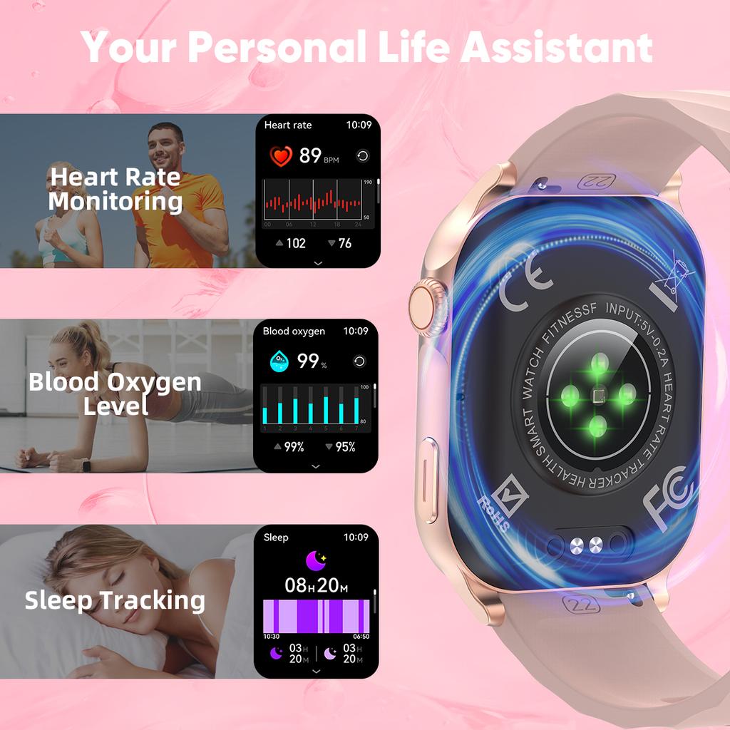 For Android iOS Smart Watch 2.01" Full Touch Screen Bluetooth Call Heart Rate Waterproof Sports Bracelet Smartwatch Women