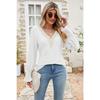 Women's Lace V Neck Long Sleeve Blouse Casual Loose Tunic Top with Flare Cuffs