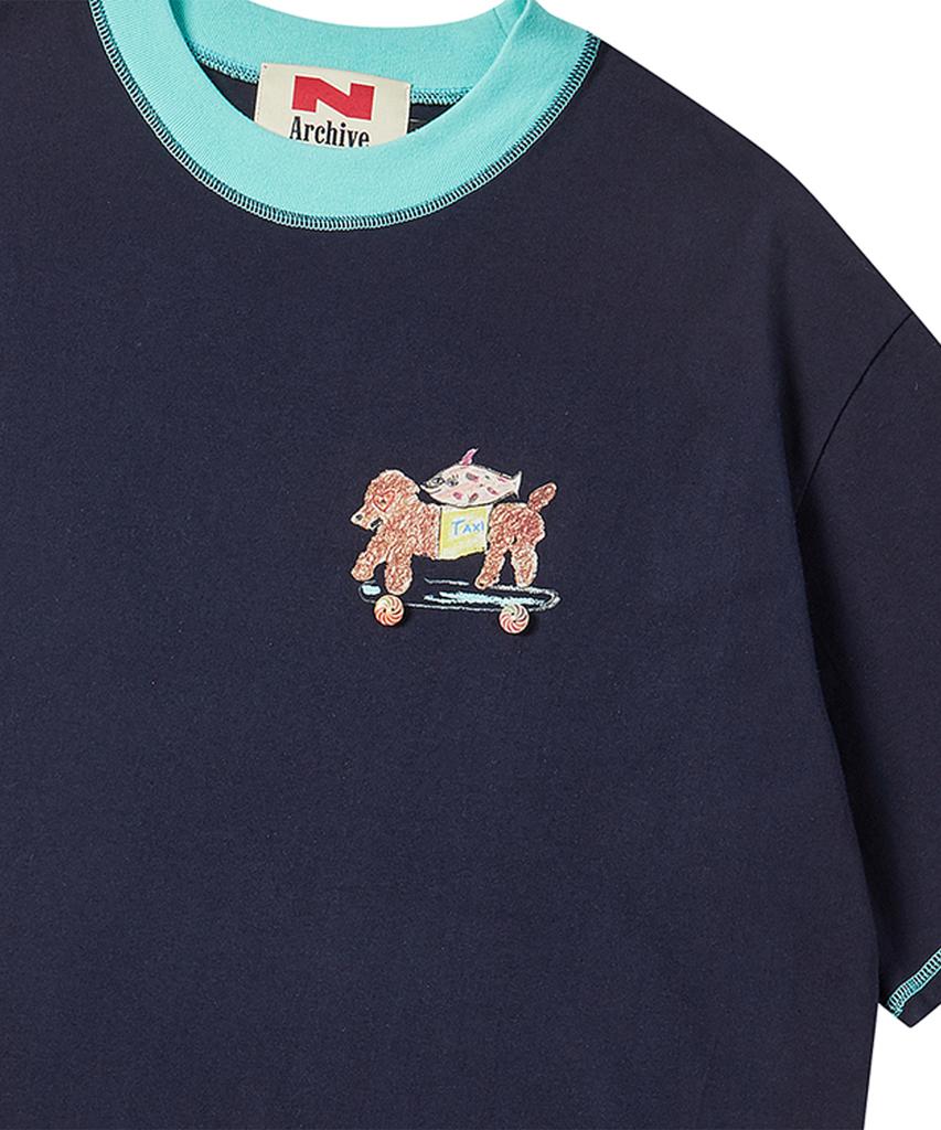 BEYOND CLOSET [Collection Line] Hand-Print Detail Cotton Short Sleeve T-Shirt Navy