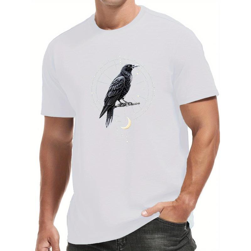 European Size Men'S Short-Sleeve T-Shirt Featuring a Crow And Celestial Design for Summer.