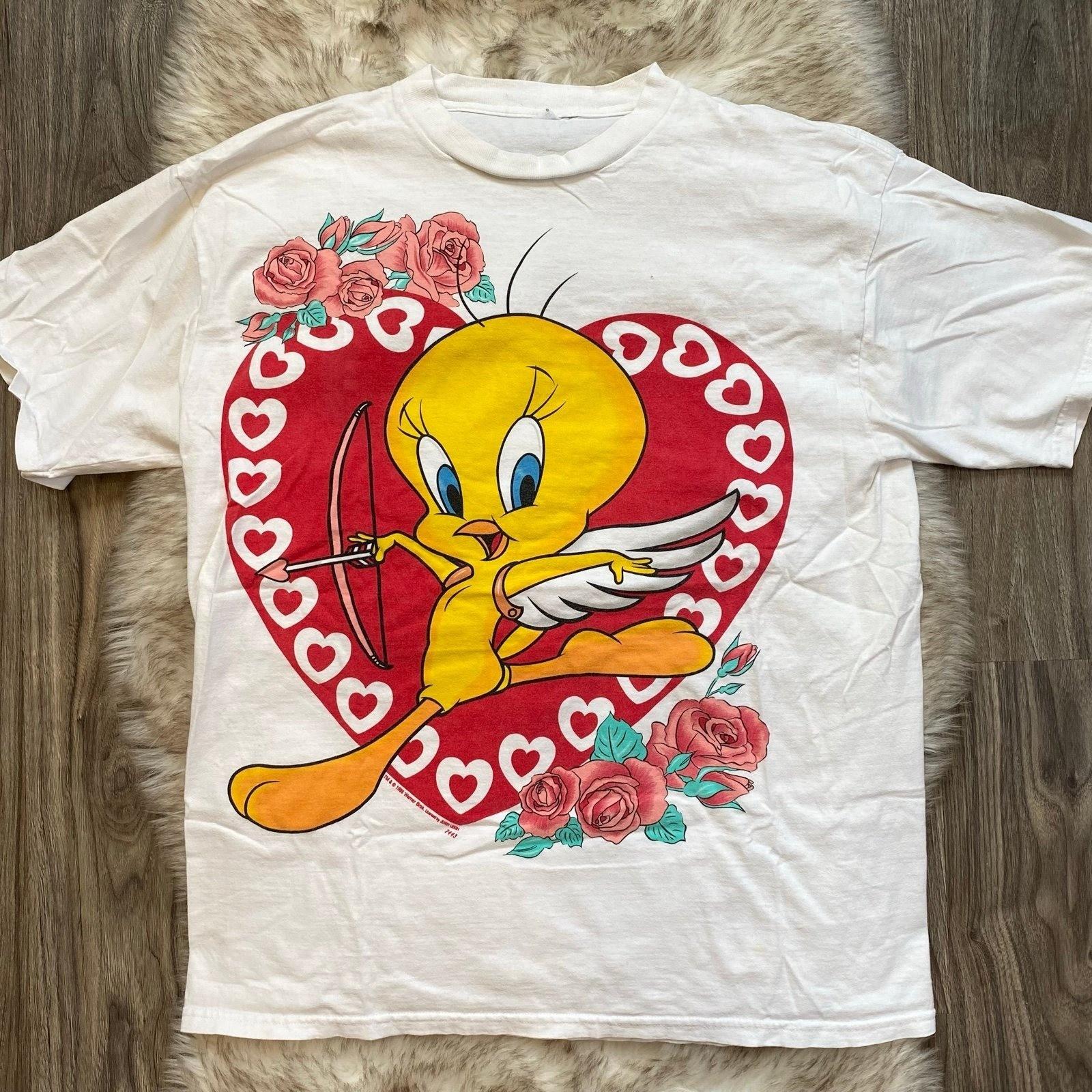 Tweety Bird Valentines Love Heart Cupid Cartoon Unisex T-shirt S-5XL S