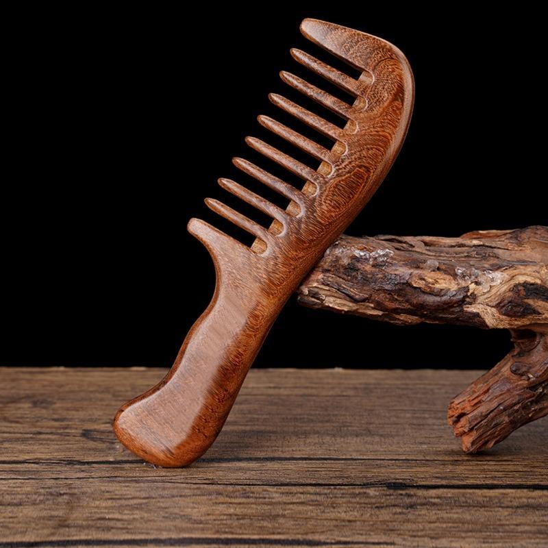 Natural Sandalwood Hair Comb Wide Tooth Wooden Anti Static Scalp Massager for Curly Straight Hair Detangling Home Travel Gift