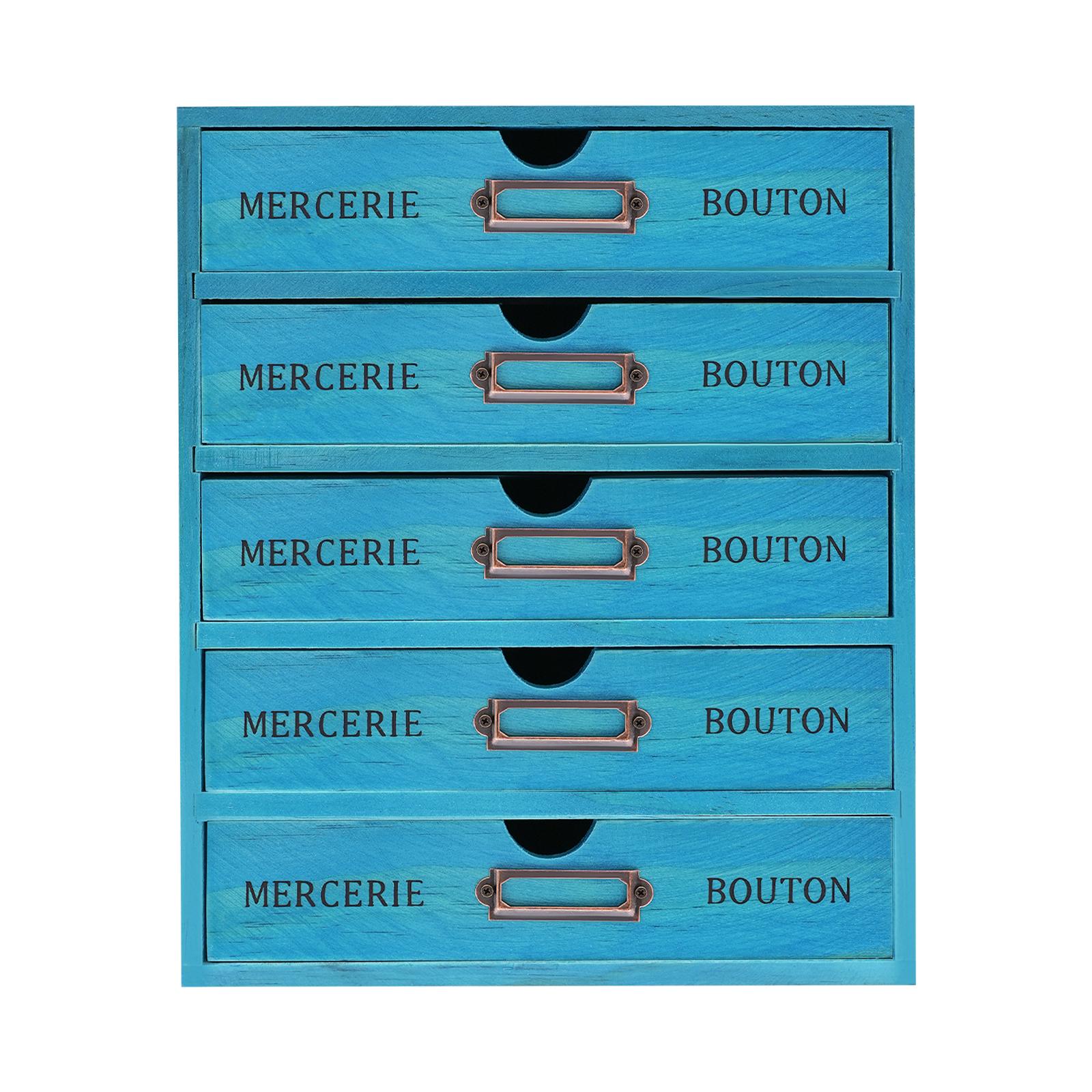 

Vintage Blue 5-Tier Drawer Organizer, Pine Wood Desktop Storage Cabinet for Office, Jewelry, Cosmetics, Spice,No Assembly Needed синий