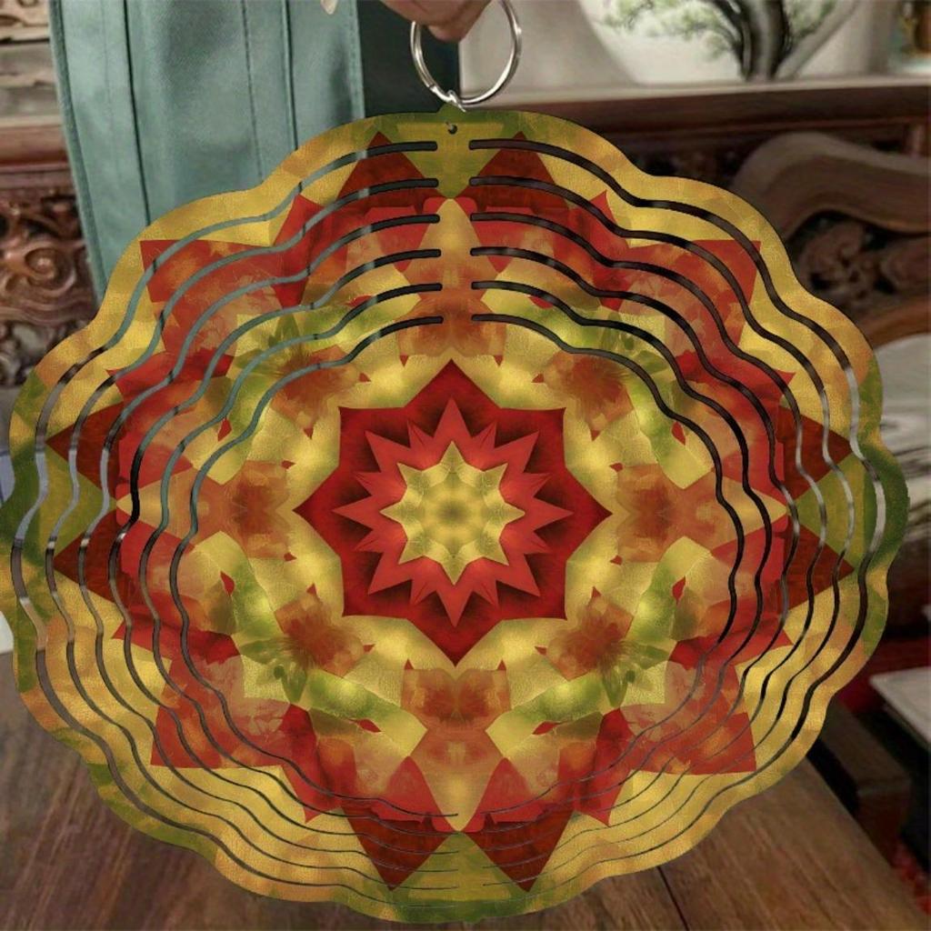 10 Inch Hanging Wind Spinner Mandala Design 360 Rotating Hook Artistic Outdoor Wind Chime for Balcony Garden Decor Spring Summer Gift