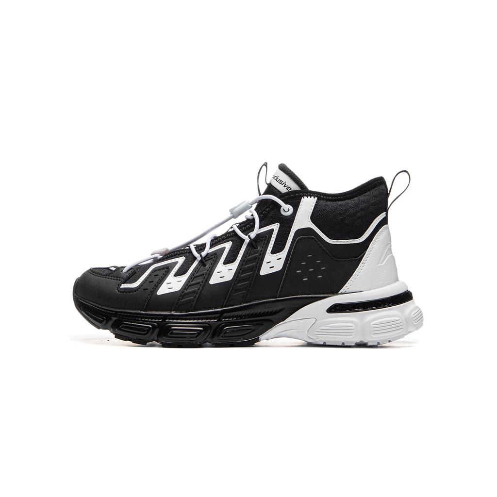 Li Ning Kids Sports Lifestyle Series Comfortable Trendy Non-Slip Wear-Resistant Mid-Top Casual Shoes Kids Casual Shoes Black White YKCU174-1