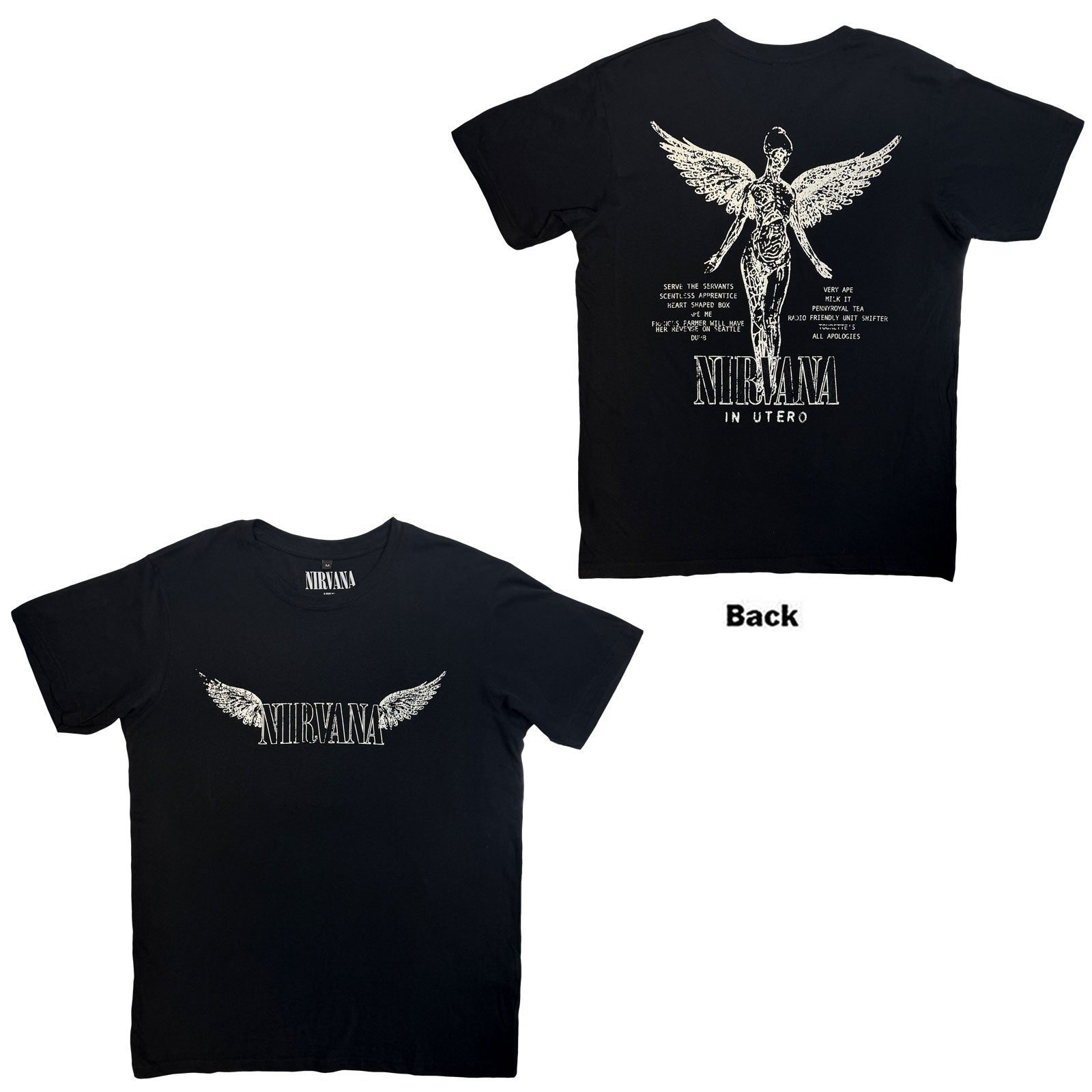 Nirvana Carbon TShirt In Utero Tracklist Black Back Print OFFICIAL NEW S