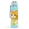 1PC Cat White Chrysanthemum Print 750ml Color Plastic Sports Water Bottle Leakproof Flip Straw Lid Suitable for Sports Office Home Use
