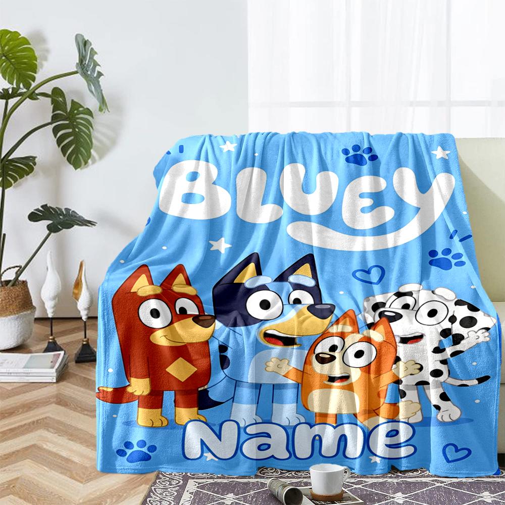 Custom Name Bluey Theme Printed Blanket - Perfect for Couch, Bed, Travel & Outdoor Use | Machine Washable, Cozy & Durable.