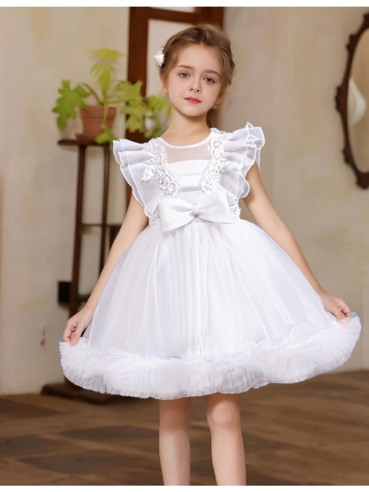 Children's Mesh Gowns Pom Pom Princess Dresses Medium and Large Children's Dresses Dresses Girls' Weekend Costumes  Girl's Favourite Dress