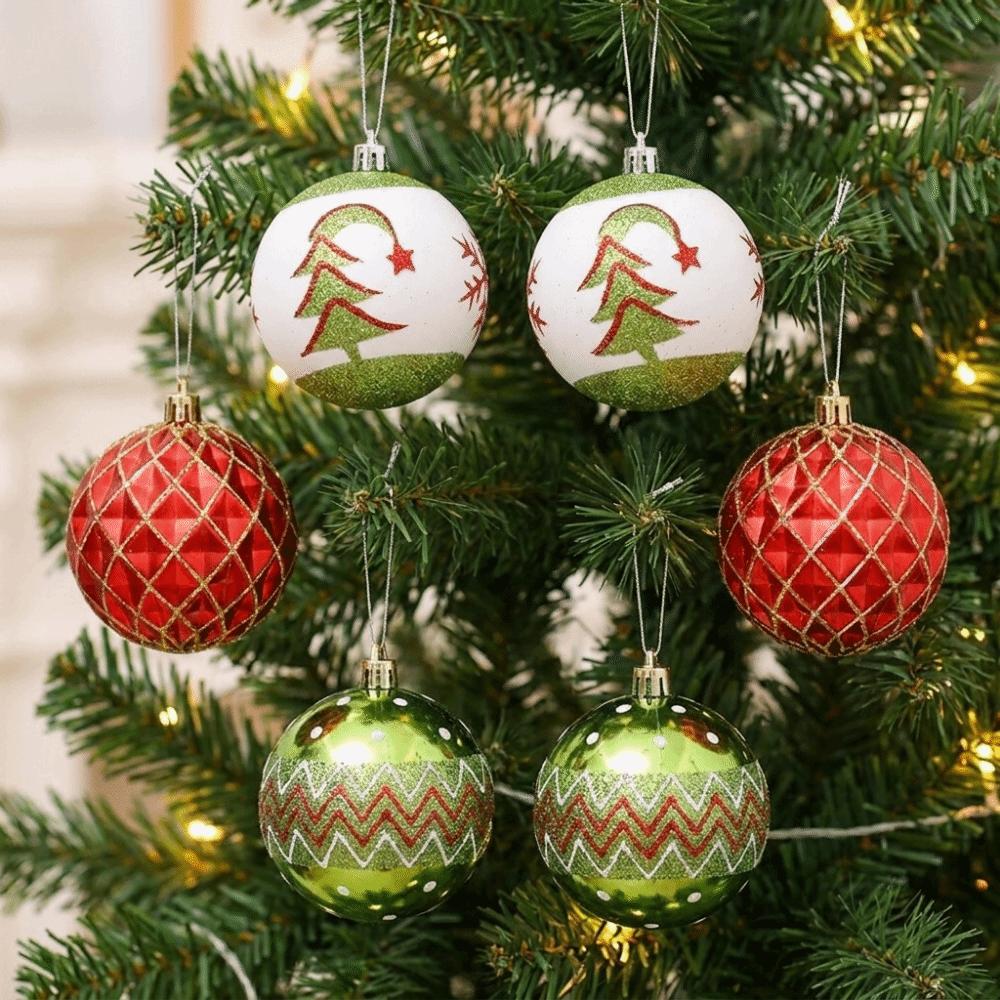 6PCS Plastic Glitter Christmas Ball Set 8cm Christmas Tree Baubles  Christmas Tree