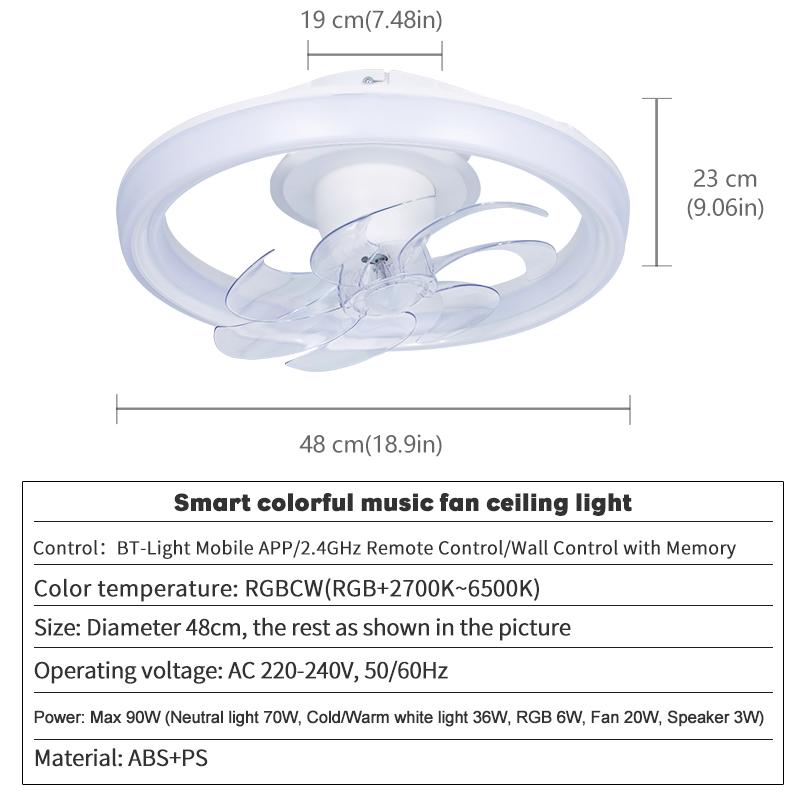 Smart LED Ceiling Fan With Light 7-blade Oscillating Fan Light APP Remote Control Ceiling Lamp Fan 6 Levels of Wind Speed