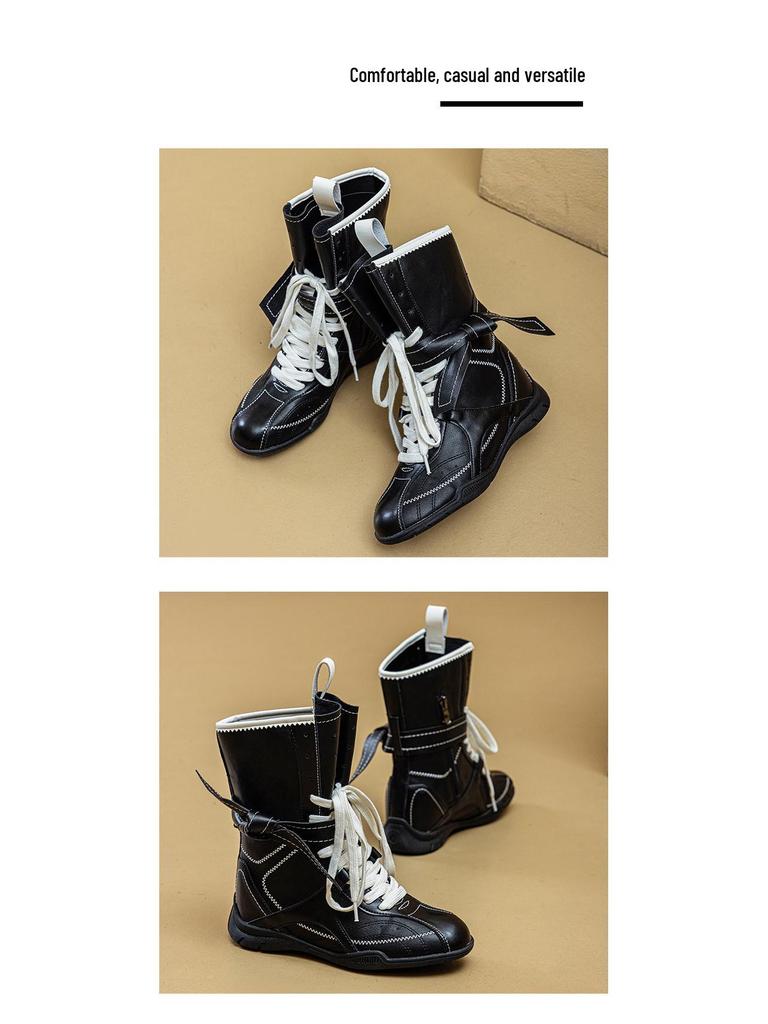 Damen Retro Martin Mid-Calf Lederstiefel - Kleine Größe, Braun, Dicke Sohle, Herbst 2025 Edition