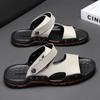 High Quality Men's Slippers with Double Button Design Trendy Fashionable Black White Flat Shoes New Summer Big Size: 38-48