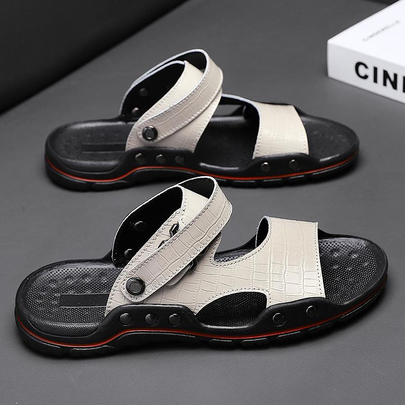 High Quality Men's Slippers with Double Button Design Trendy Fashionable Black White Flat Shoes New Summer Big Size: 38-48