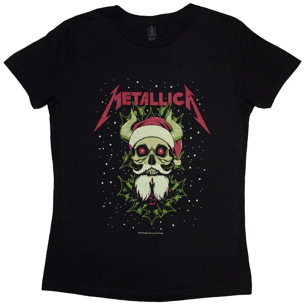 Metallica Ladies Slim Fit T-Shirt: Santa Horns OFFICIAL NEW