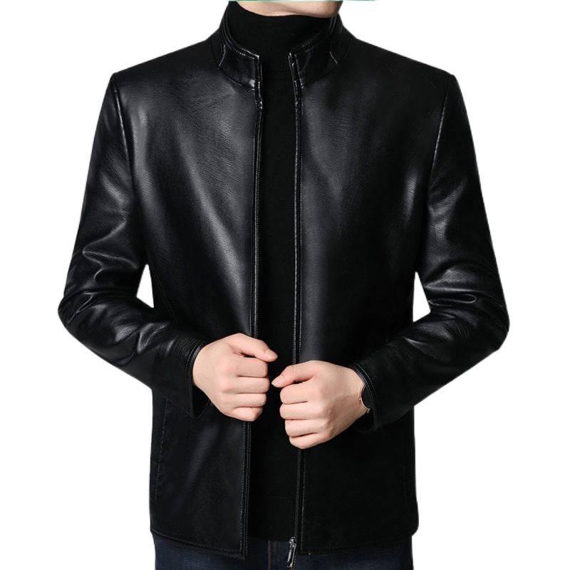 2024 Men's Fleece-Lined & Thin Style Winter Leather Jacket for Middle-Aged and Elderly
