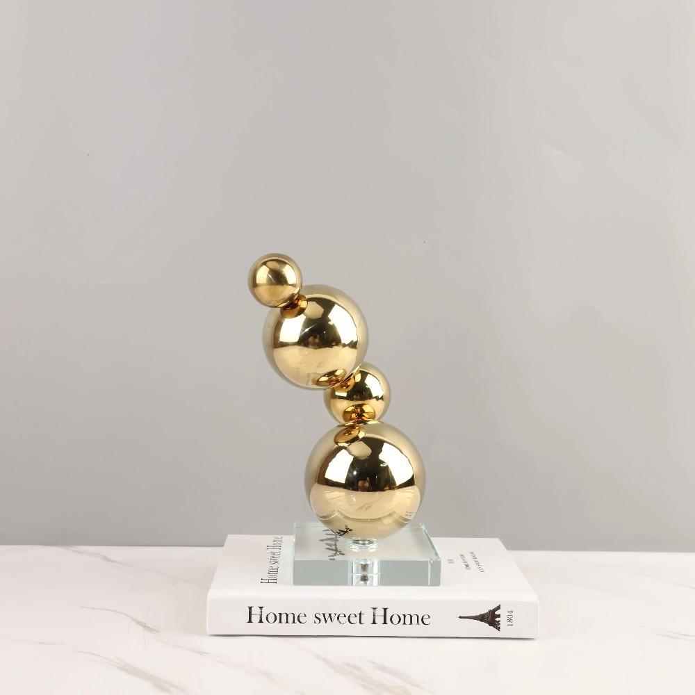 Metal Decor Figurines Metal Spheres Stack Art Pieces Gold Ball Metal Handicraft Geometric Sculpture Home Decoration Accessories
