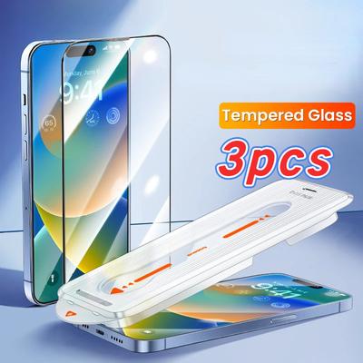 Vidrio templado Ultra HD para iPhone 15 14 13 12 11Pro Max Plus Protector de pantalla agregar película protectora a prueba de polvo y fácil instalación