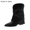 Vintage Thick Heel Women Ankle Boots Fashion Pointed Toe Slip On Shoes Autumn Winter Laides Concise Short Booties