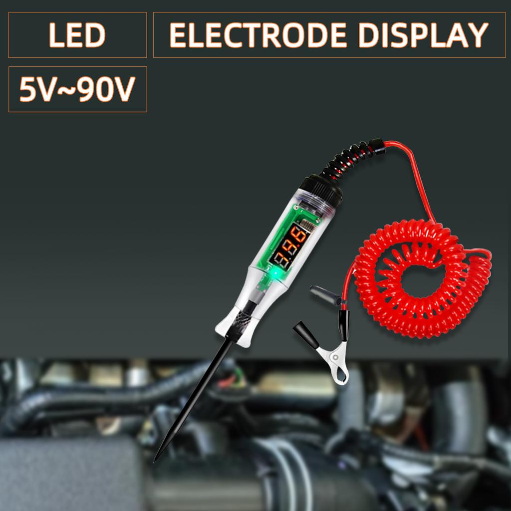 5V-90V Automotive Digital Voltage Circuit Tester Voltage Test Long Probe Pen Circuit Detection Diagnosis and Maintenance Tool
