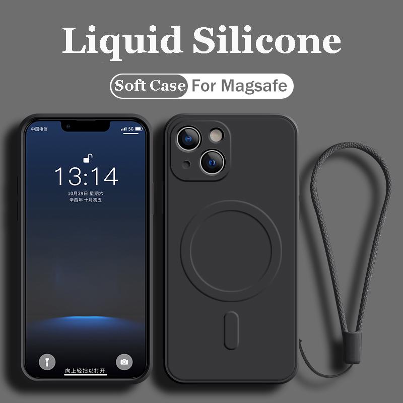 Magnetyczne Bezprzewodowe Etui do Ładowania Dla iPhone 15 12 13 14 Pro Max 13 Mini 11 XR XS X 7 8 Plus Dla Magsafe Płynny Silikon Pasek Pokrowiec