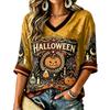 Women's Casual Halloween Print V-Neck T-Shirt