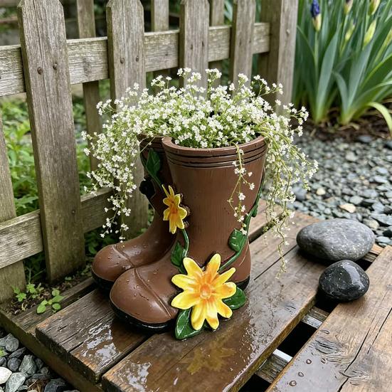 Small Rain Boots Planter Pot Rustic Cute Boot Flower Pot with Drainage Hole for Succulents Herb Flowers Decorative Table Centerpiece for Mom
