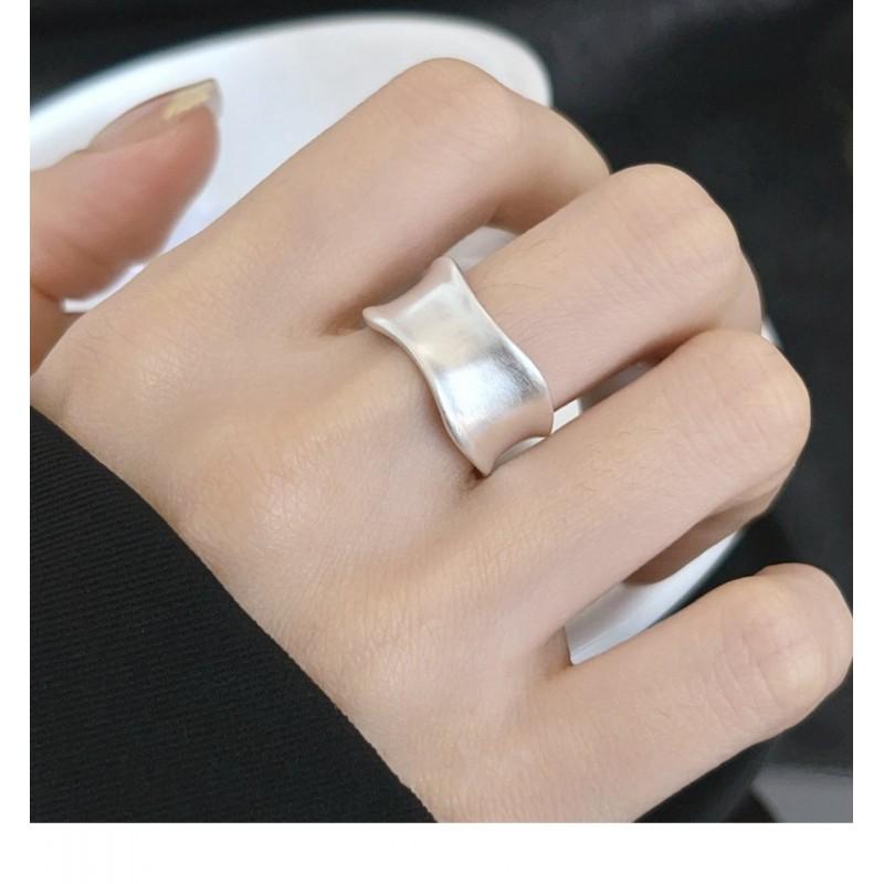 Matte Irregular Concave Wide Band Adjustable Ring Women Men Minimalist Modern Geometric Open Finger