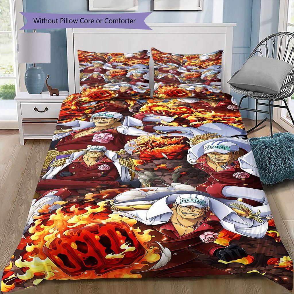 One Piece Gear Pattern Bedding Quilt Set Quilt Cover Pillowcase Home Birthday Gift(1 * duvet cover + 2 * pillowcase, without core)