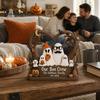 Spooky Party Decorations Halloween Ghost Family Wooden Plaque, Pumpkin Couple Tabletop Sign, Wood Table Ornaments Farmhouse Home Ornament for