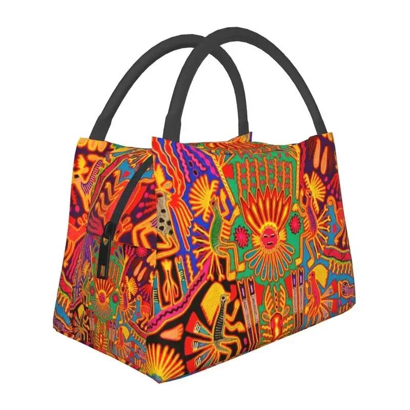 Huichol Traditional Native Thermal Insulated Lunch Bag Women Shamanic Ceremony Folk Art Portable Lunch Tote Meal Food Box
