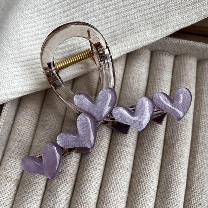

Элегантный зажим для волос в форме сердца из желе, акриловый нескользящий, крепкий, в форме акулы, захват для волос для женщин и девочек, летний головной убор, аксессуары 8cm фиолетовый