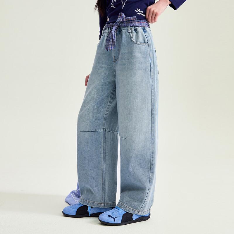Yuanyuan Princess Girls' Durable Soft Loose Straight-Leg Denim Jeans