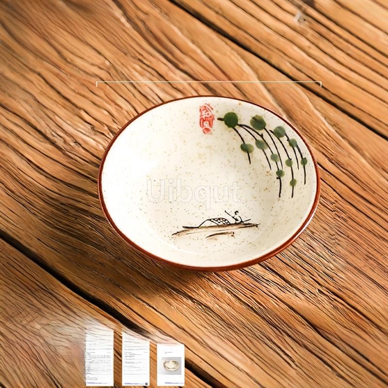 Ceramic Seasoning Small Dish Japanese Willow Porcelain Pepper Taste Dish Round Small Plate Dipping Saucer Dish Kitchen Tableware