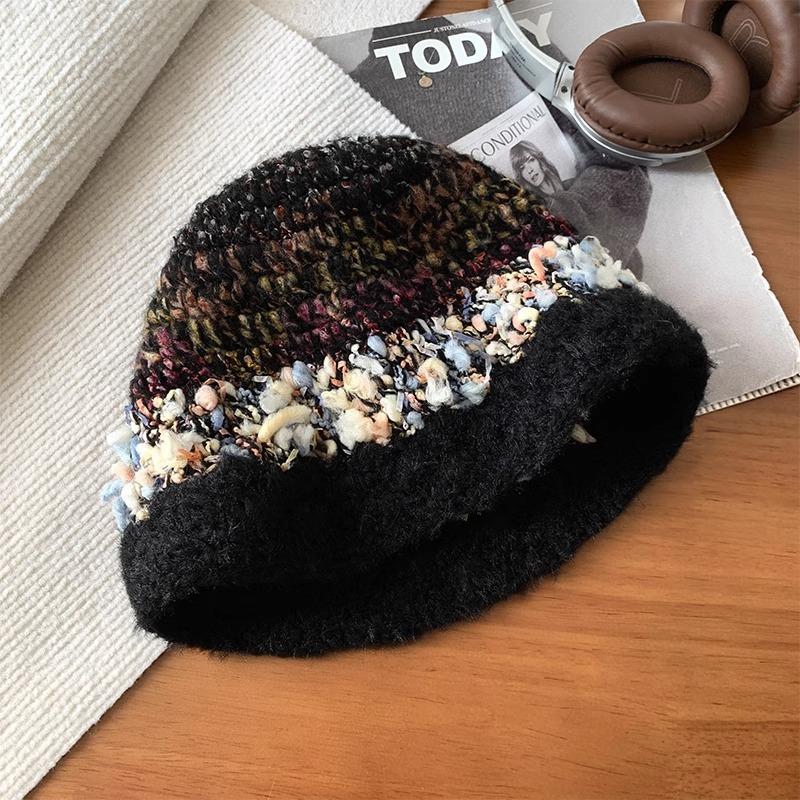 Japanese Plush Knitted Fisherman Hat for Women In Autumn and Winter Korean Style Face Showing Small Bucket Hat Warm and Cold Proof Woolen Hat Trendy