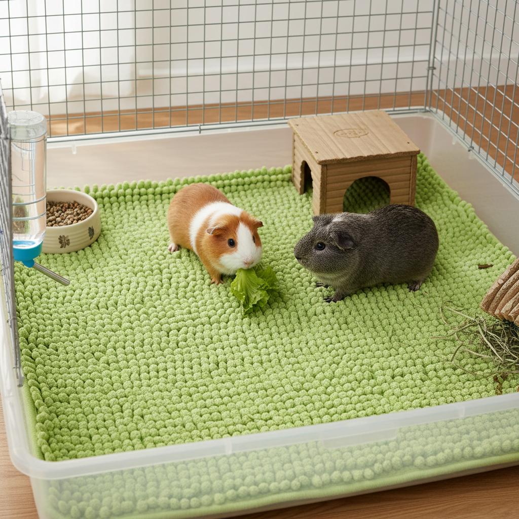 Chenille Fleece Cage Liner Pad for Guinea Pig Habitat Non Slip Washable Reusable Mat For Hamster Rabbit And Small Pets