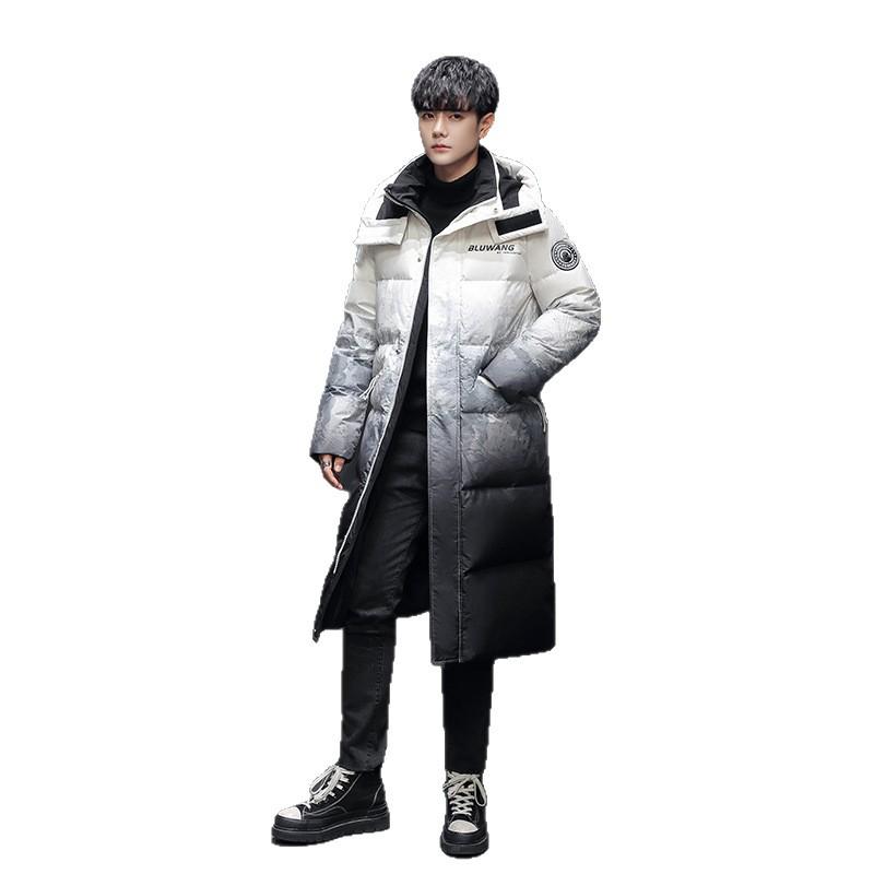 Down jacket men's winter new couple trend loose mid-length over the knee men's fashion hooded jacket for men