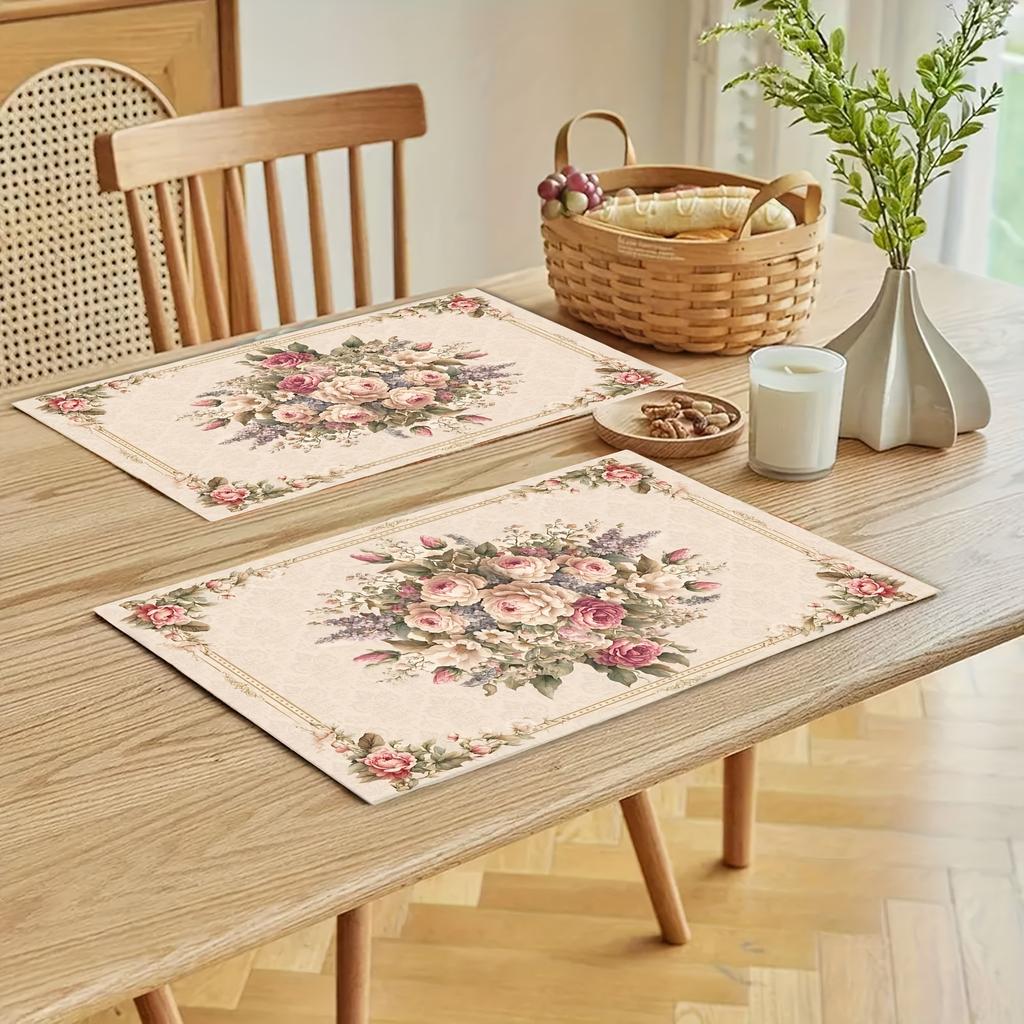 4/6pcs Vintage Floral Placemats, Spring Summer Floral Decorative Placemats for Home, Kitchen, Party Decoration Table Mats, Suitable for Daily