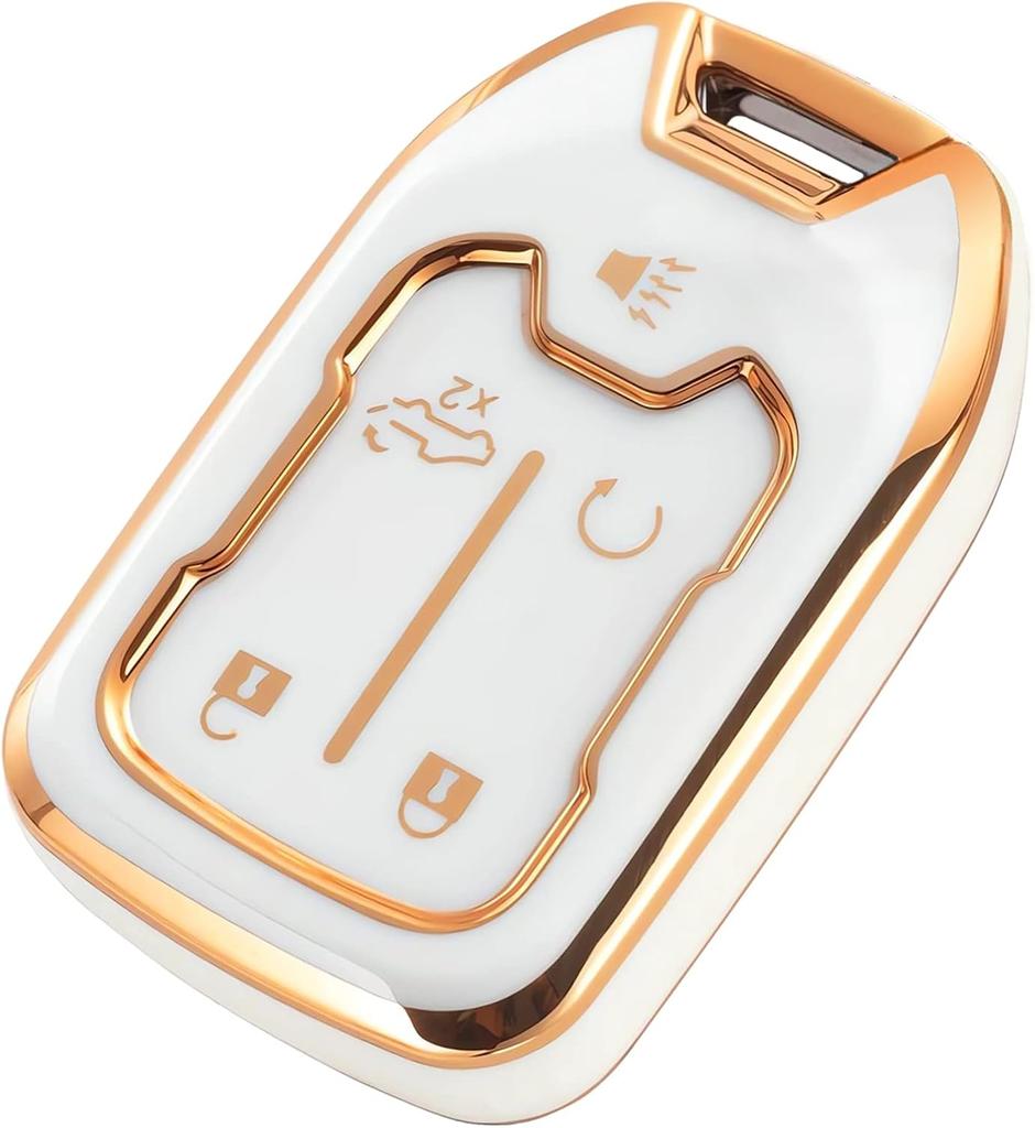 Key Fob Cover for GMC Chevy Sierra and Chevrolet Silverado Premium Soft TPU Full Cover Protection Key Fob Case Remote Key Holder 5 Buttons (A-Ivory)