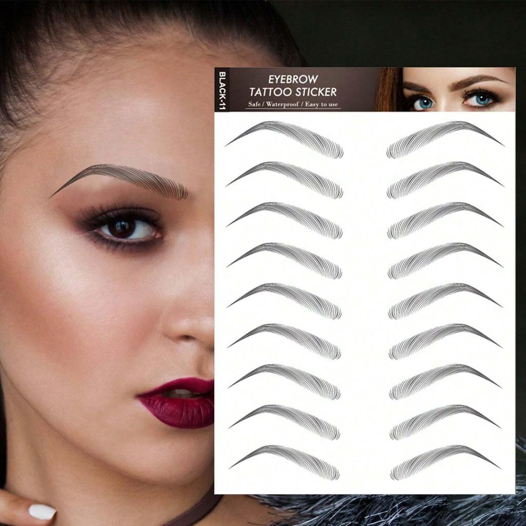 1 Sheet 6D Natural Black Brown Eyebrow Tattoo Sticker, Waterproof And Sweatproof Party Prom Dress Up Quick Makeup Disposable Temporary Eyebrow Tattoo