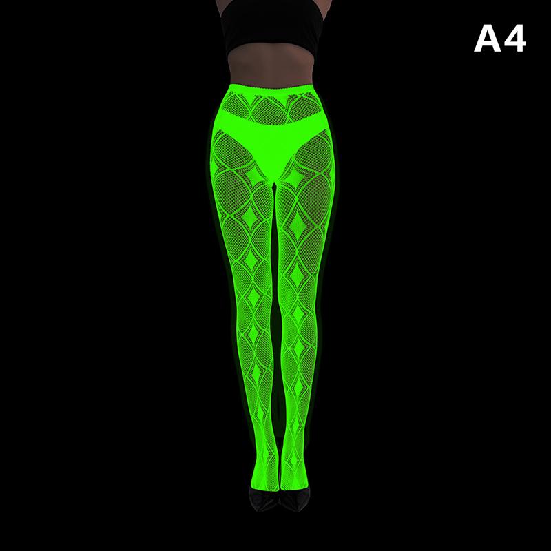 Leuchtende Fischernetzkniestrümpfe Netz Hohl Leuchtende Basis Socken Glänzende Strumpfhosen Strümpfe Damen Sexy Druck Nachtleuchtende Strümpfe