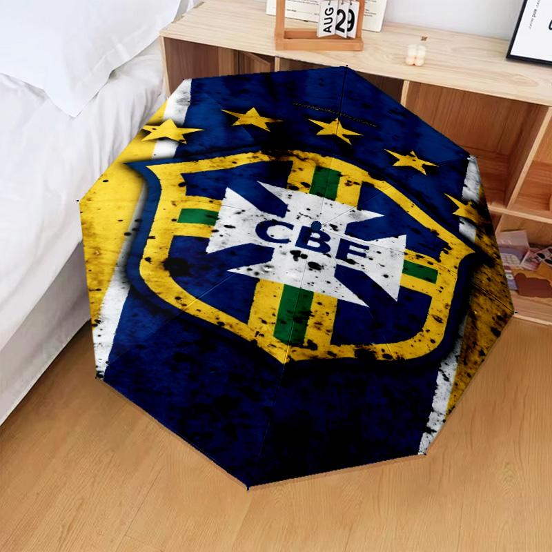 1PC Brazilian Football Federation Printed Umbrella Folding umbrella, automatic umbrella 8-Frame for Travel, camping Fan gifts Christmas Gifts