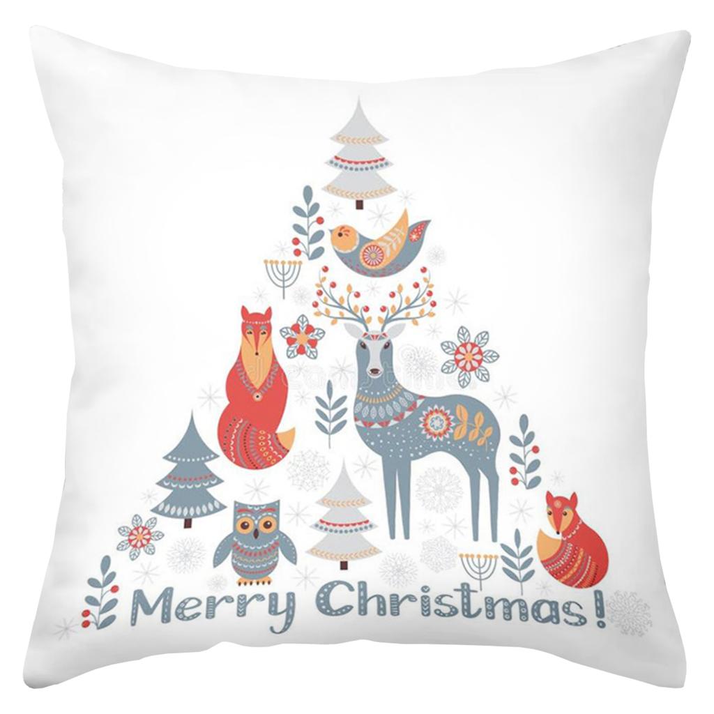 Christmas Decorative Pillows With Deer Fox Owl Bird Pattern Polyester Pillowcase, Sofa Decorative Cushion Cov Headboard Pillow