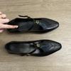 Cowhide version~ Mary Jane shoes shallow mouth hollow retro camellia commuting thick heel single shoes women commuting Lizhen shoes women