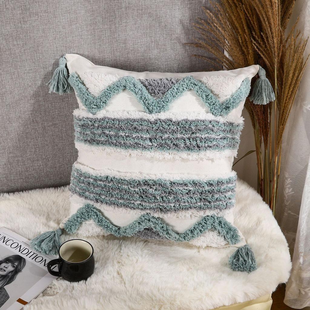 Nordic Ins Style Moroccan Tufted Pillow Bed and Breakfast Light Luxury Embroidered Cushion Removable and Washable Tassel Home Pillow Cover