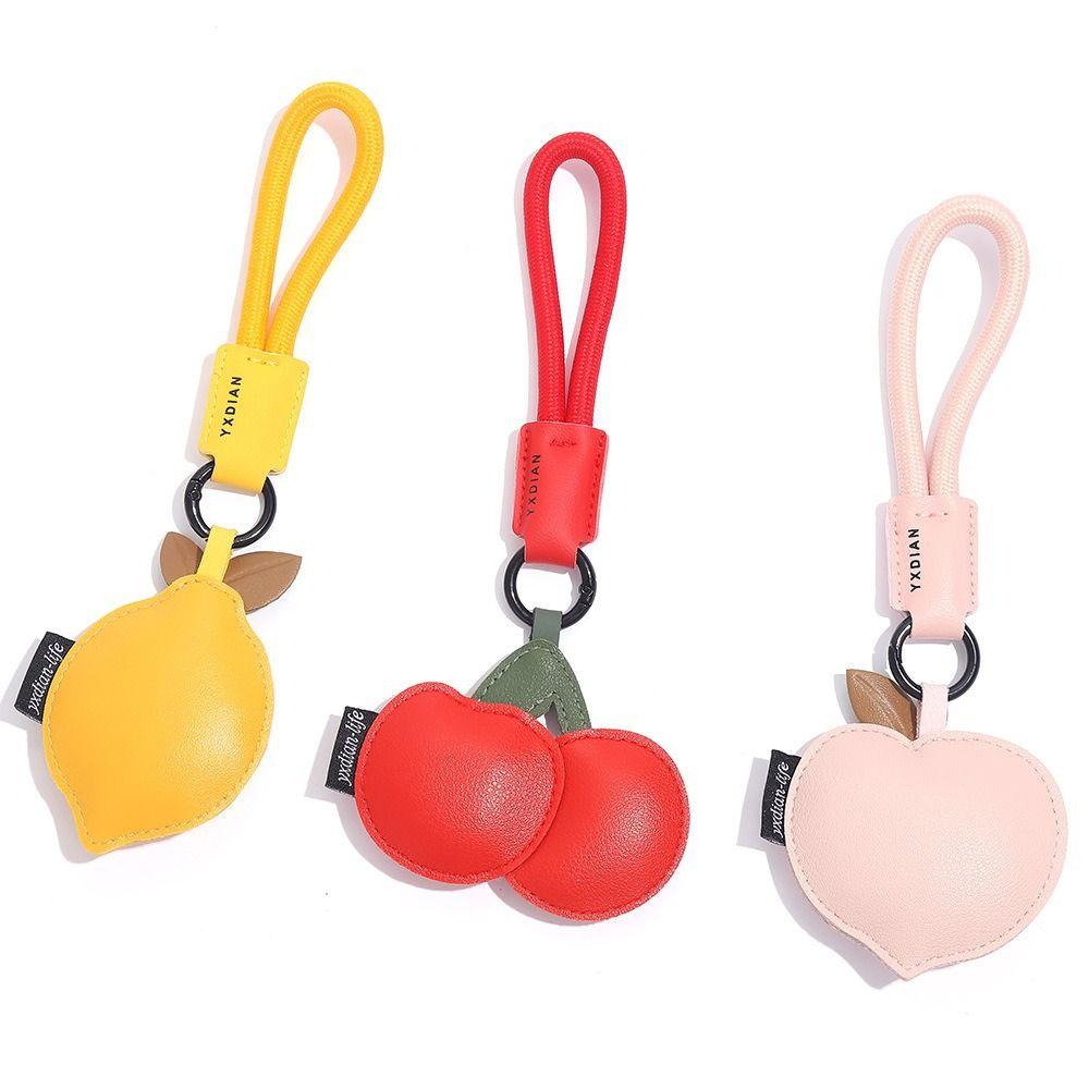 Peach Cherry Keychain Cartoon Car Keyring Creative PU Leather Bag Pendant  Students