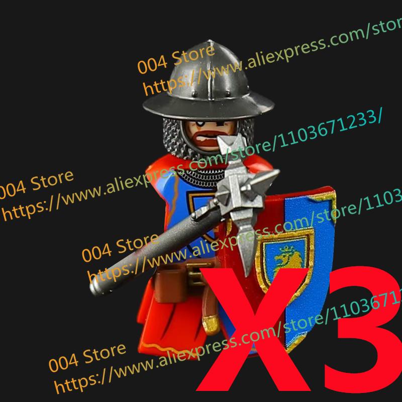 N511U-518U N335-337 Mittelalterliche Burg Ritter Bausteine Figuren Vierseitiger UV-Druck Waffen Zubehör Spielzeug Kindergeschenke F030