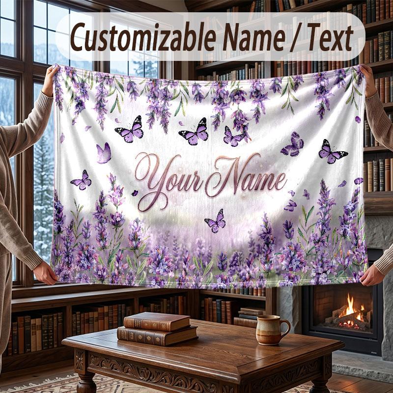 Butterfly Theme Throw Blanket Custom Name Text Personalized Blanket Soft Cozy Blanket for Home Sofa Bed