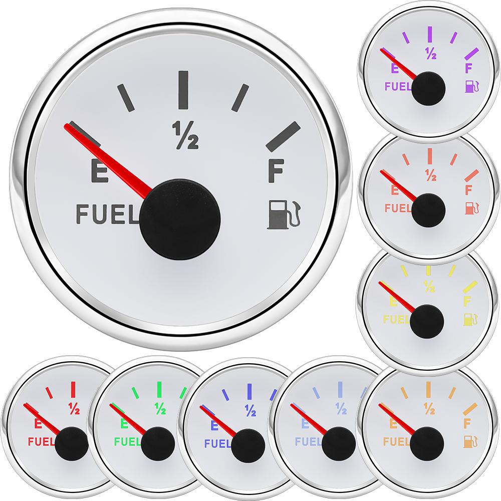 0-190ohm 2" 52mm Fuel Level Gauge with 8 Color Light Waterproof Oil Tank Level Meter Indicator for Car RV Boat Marine 12V24V